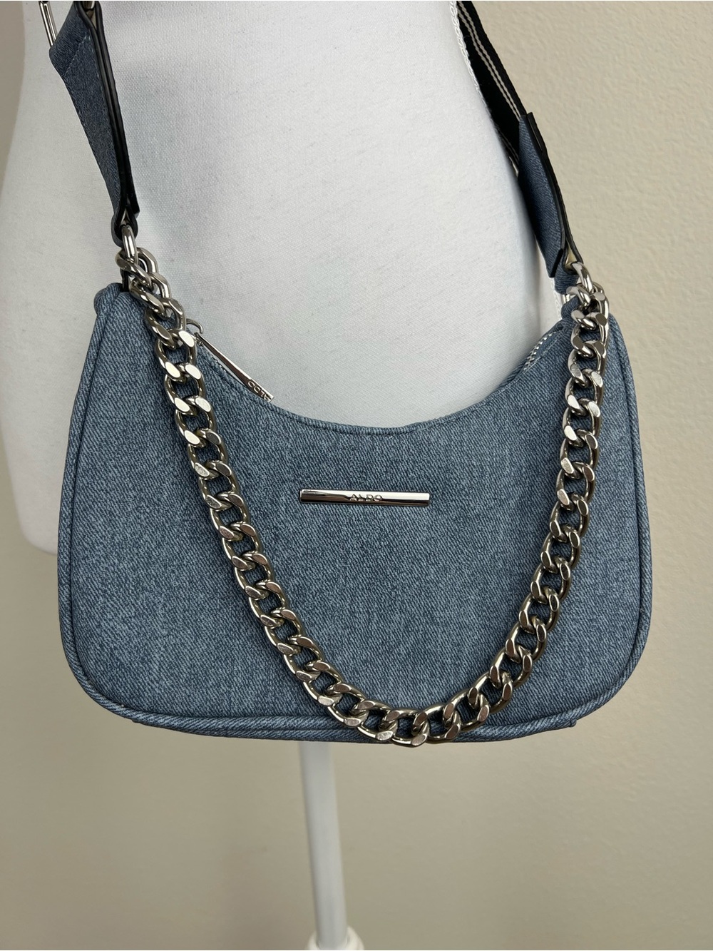 ALDO Blue Denim Shoulder Bag Chain Strap Y2K Mini Purse Crossbody - Picture 3 of 7